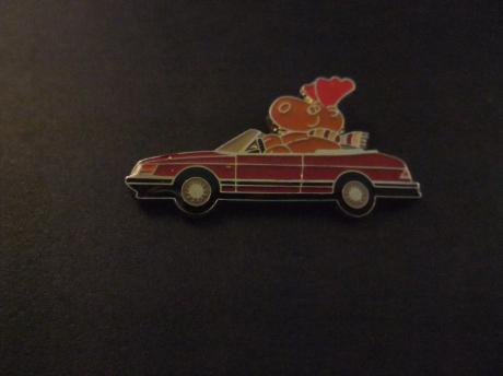 Saab 900 Turbo Cabrio cabriolet 1987-1993 rood ( bestuurder een Eland)
